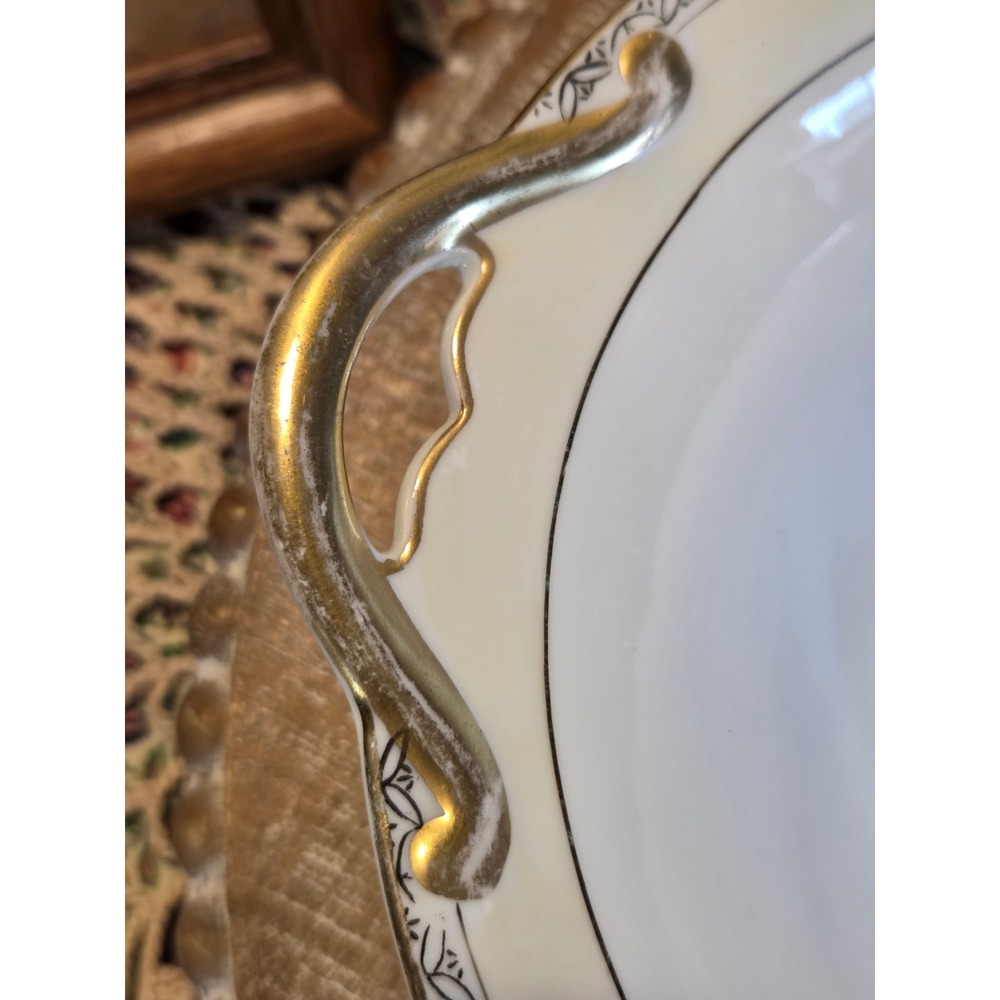 Antique Made in Japan Porcelain Oval Serving Bowl Pink Rose Gold Handles Floral - Picture 4 of 8